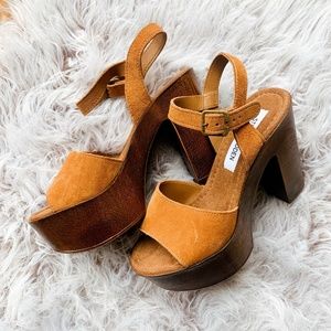 Steve Madden Brown Suede Platform Wooden Heels 5